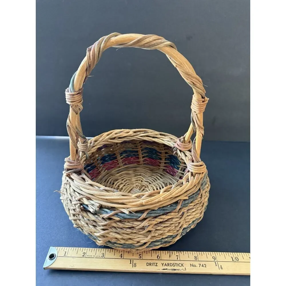 Vintage Garden Trug Handle Basket Rustic Twig Wood Farmhouse Gathering Cottage